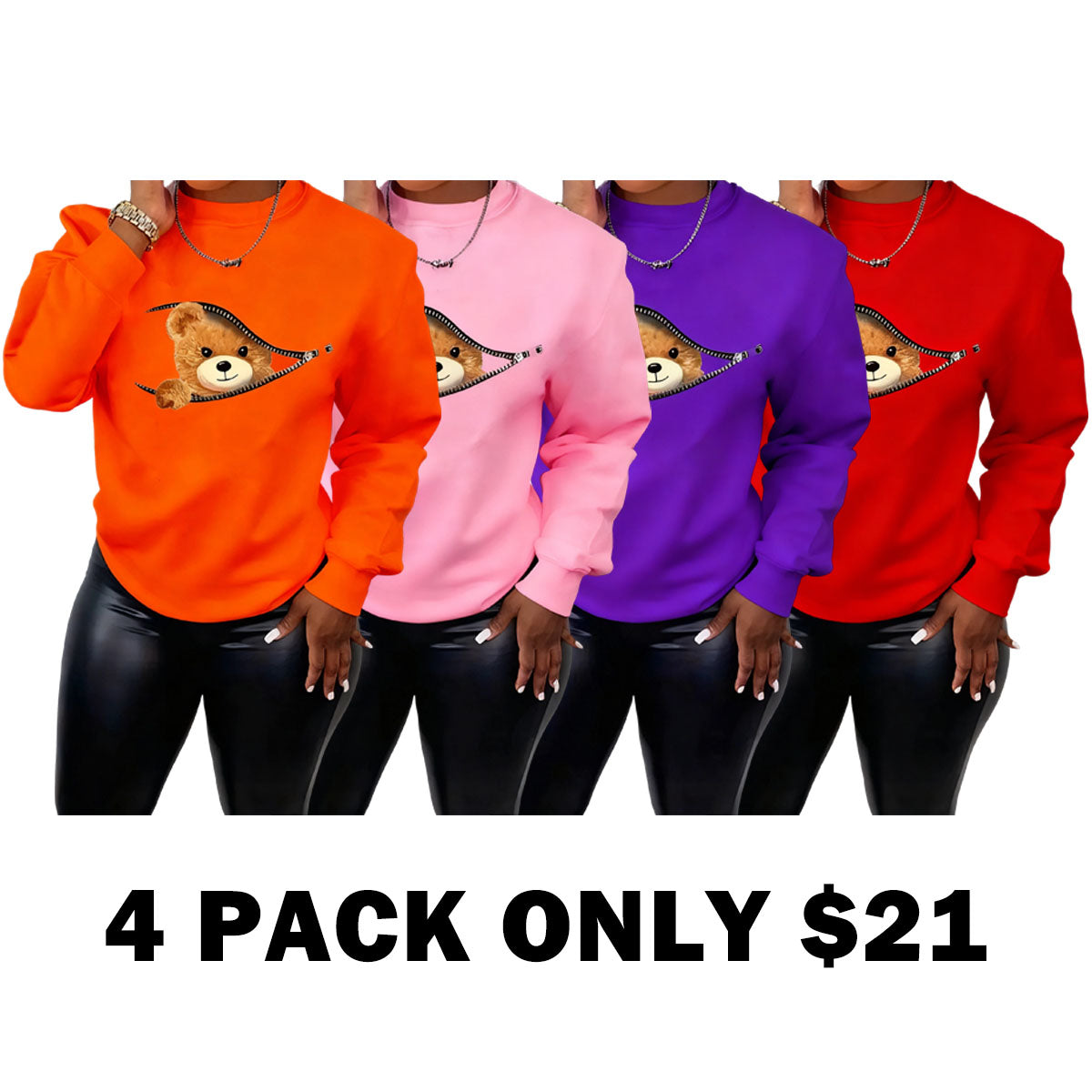 Women's Cartoon Bear Print Pullover