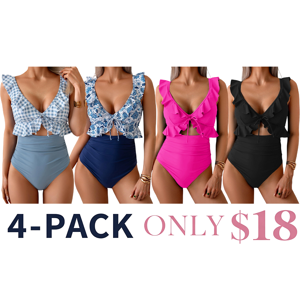 One Piece Swimsuit Ruffle Bathing V Neck Ruched