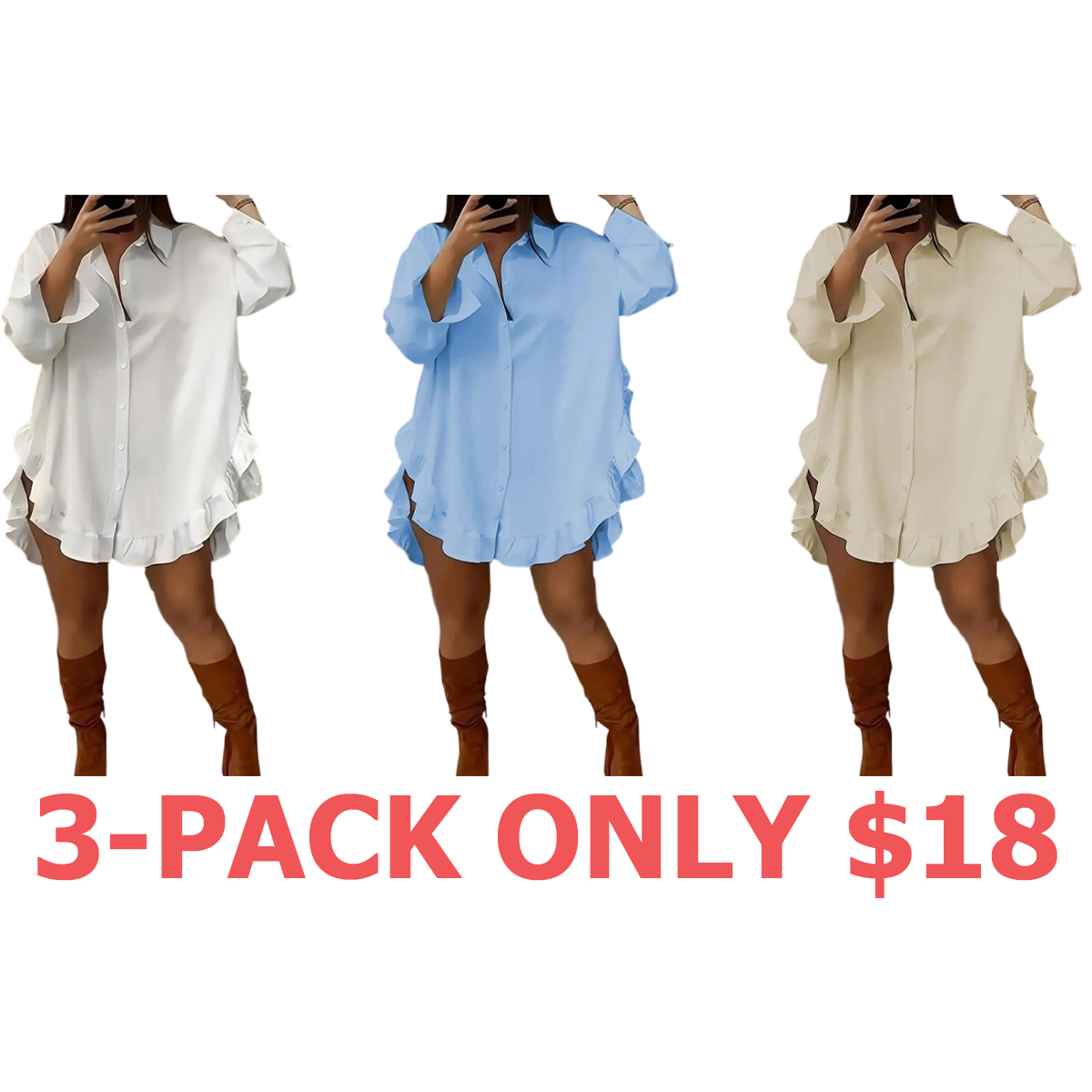 Women's Plain Ruffle Trim Button Front Blouse