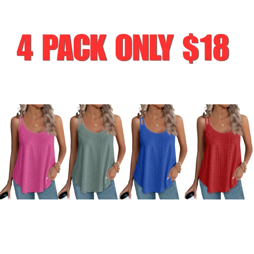 Womens Tank Tops Spaghetti Strap Camisoles Eyelet Embroidery Scoop Neck Tops