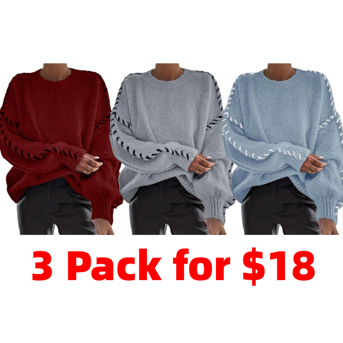 Women's Contrast Binding Drop Shoulder Sweater
