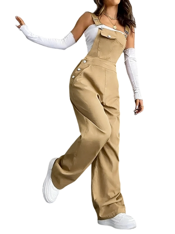 Women's Plain Pocket Overalls, Casual Comfy Overalls for Daily Wear, Ladies Clothes for All Seasons, Womenswear