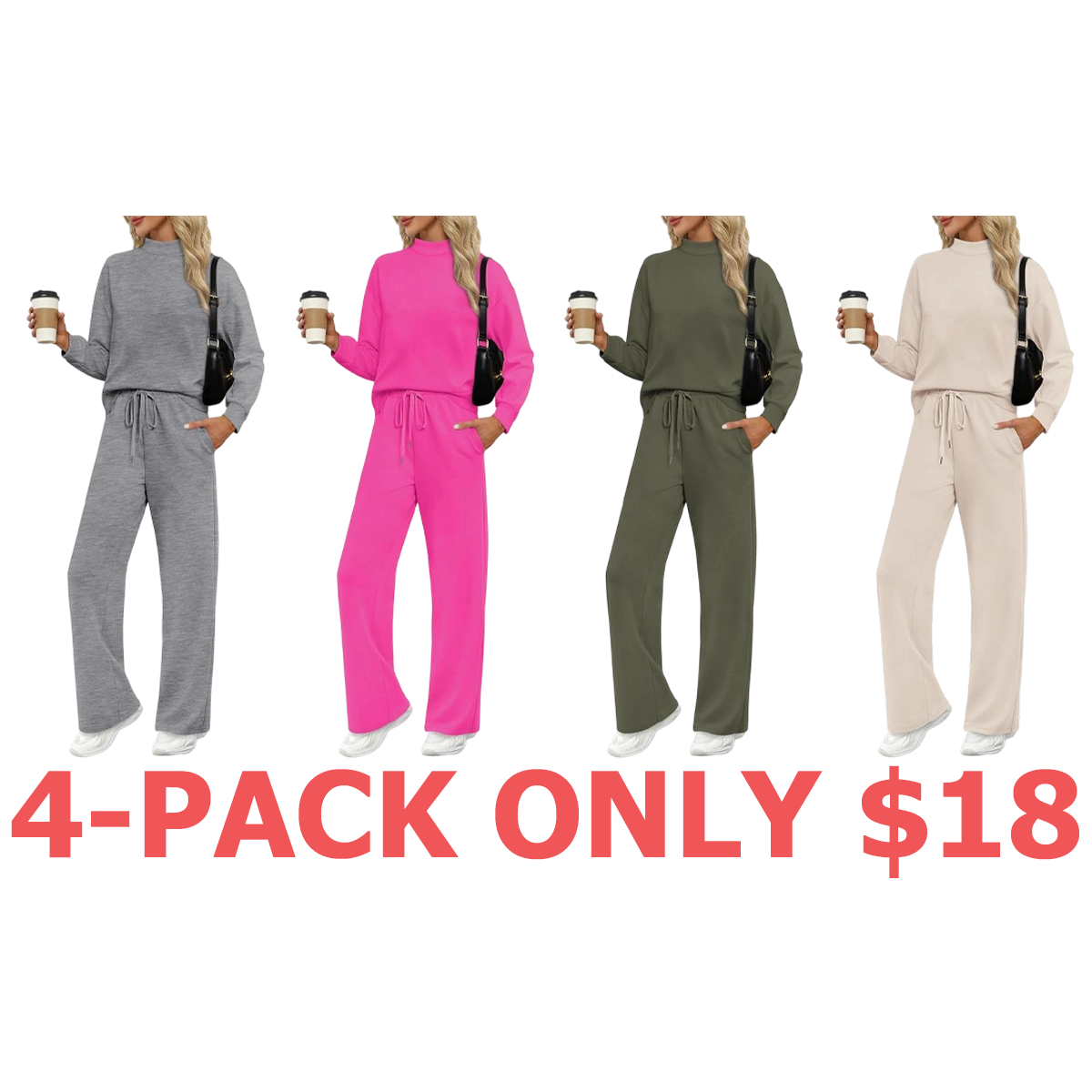 Two Piece Sets for Women Fall Outfits Lounge Sets Mock Neck Tops Wide Leg Pants Vacation Travel Airport Outfits Casual Long Sleeve