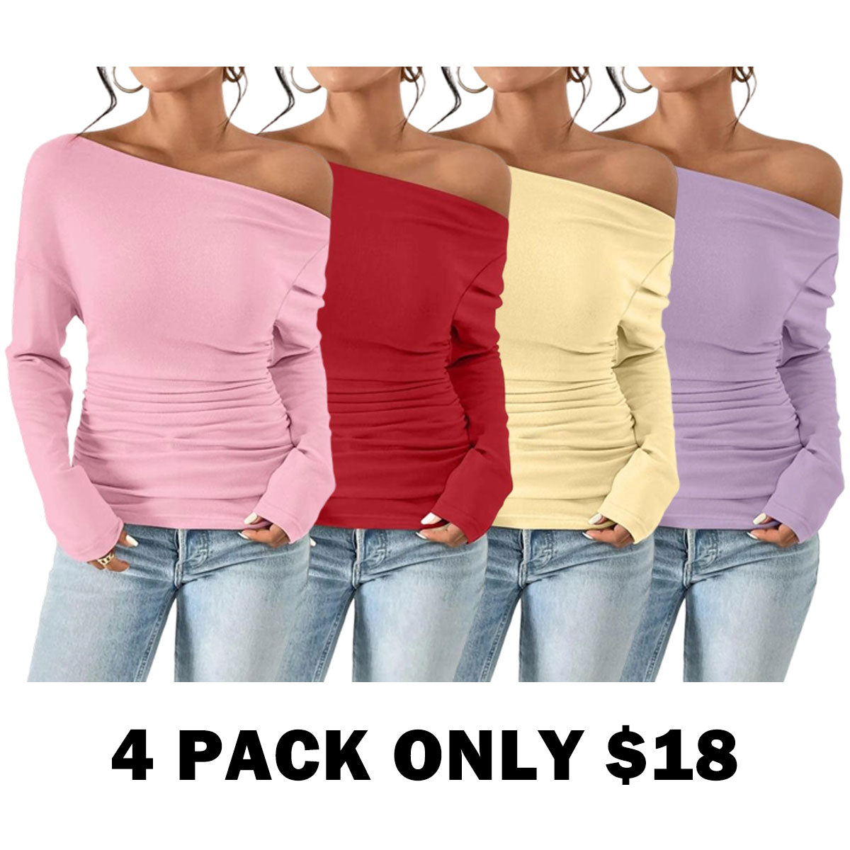Women's Plain Ruched Asymmetrical Neck Drop Shoulder Tee