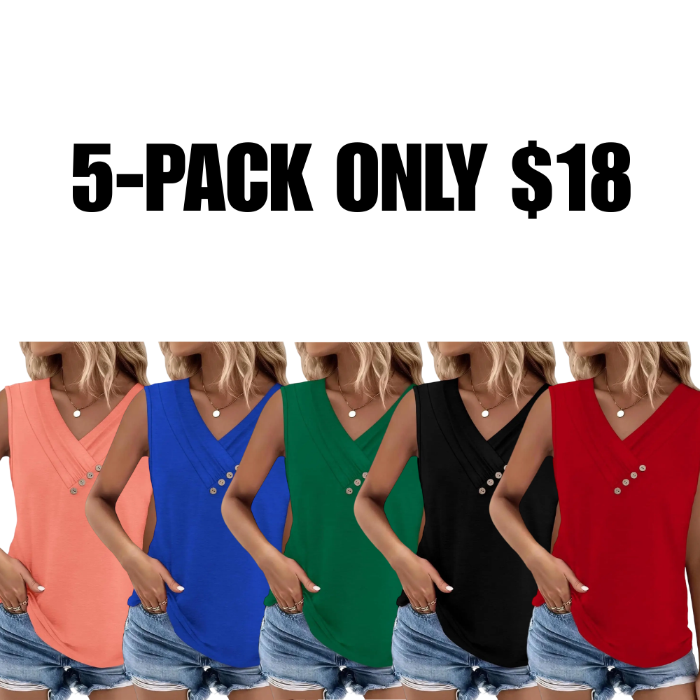 Women Summer Button Down V Neck T Shirts Sleeveless Loose Fit Fashion Tops