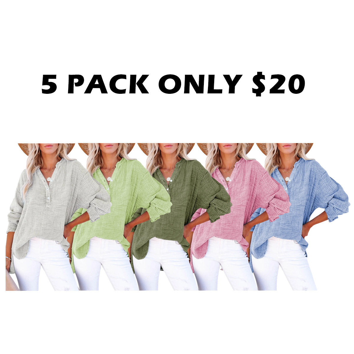 Women's Casual Button V Neck Long Sleeve Shirts