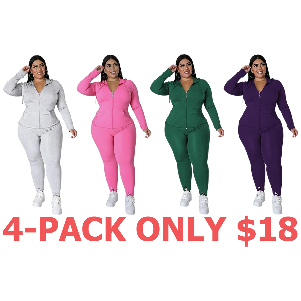 Women's Solid Color Hoodie Long Sleeve Top and Pants Sports Set
