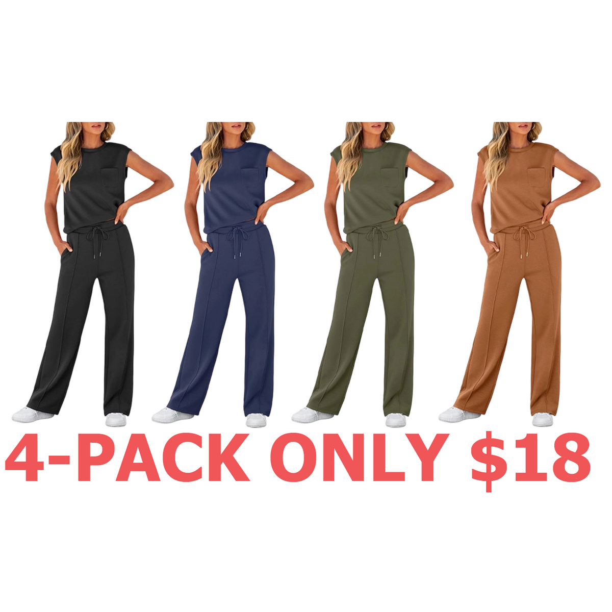 Women's Summer 2 Piece Outfits Casual Sleeveless Sweatsuits Matching Wide Leg Tracksuits Lounge Sets Women Basic Vacation Outdoor Outfit Sets Womenswear