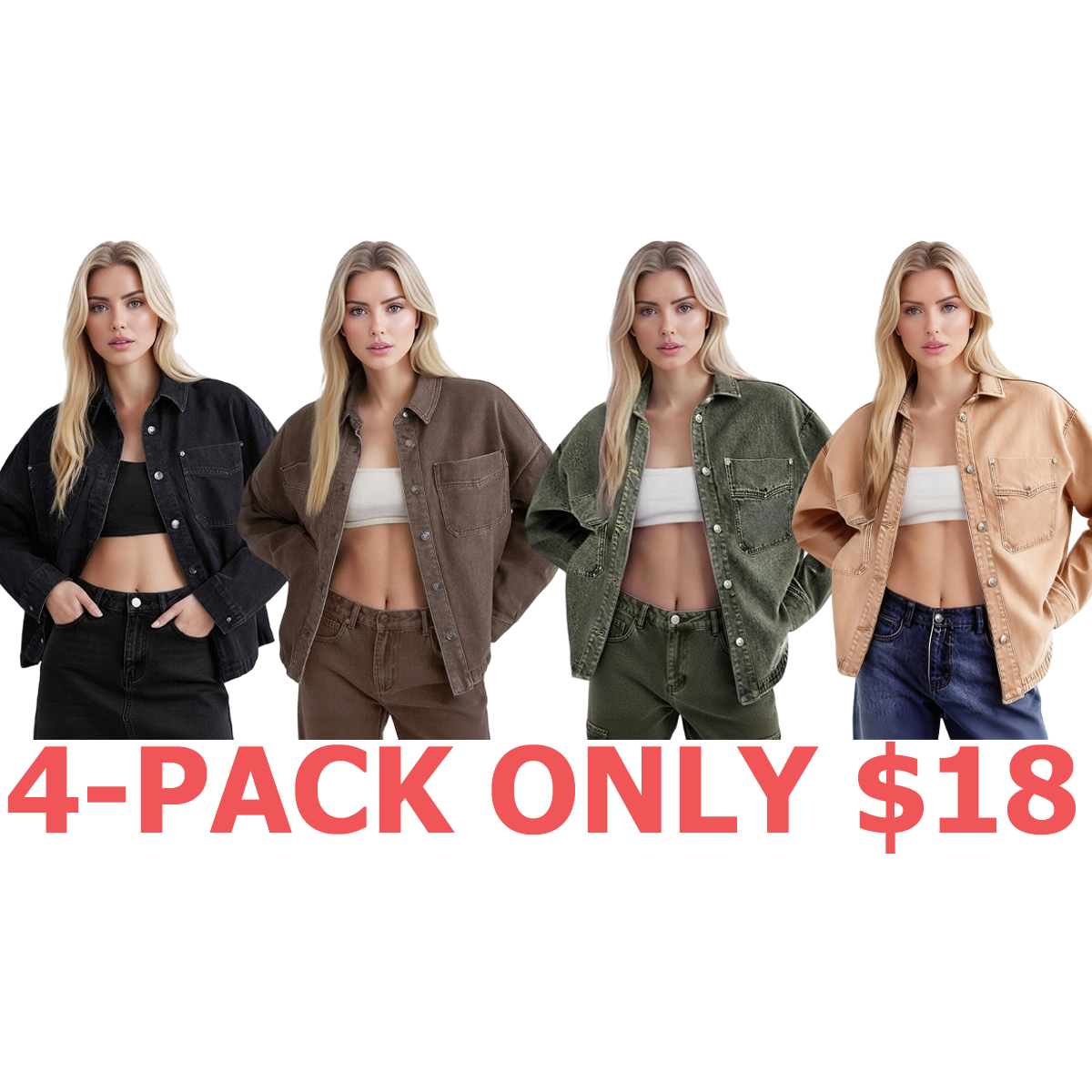 Women's Solid-Color Button-Down Denim Jacket
