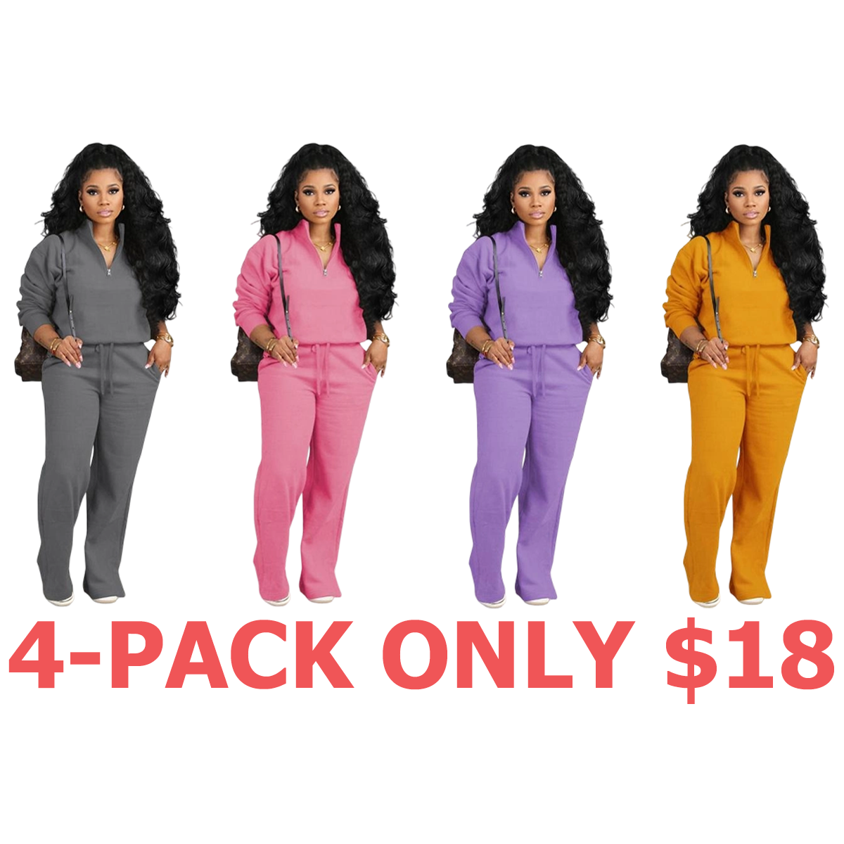 Two-piece Set Women's Solid Zip Up Funnel Neck Sweatshirt & Drawstring Waist Pants