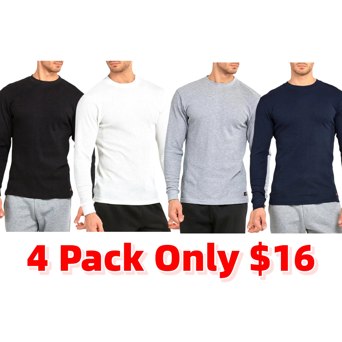 Men’s Cotton Waffle-Knit Thermal Shirt – Long Sleeve Warm Crewneck Top