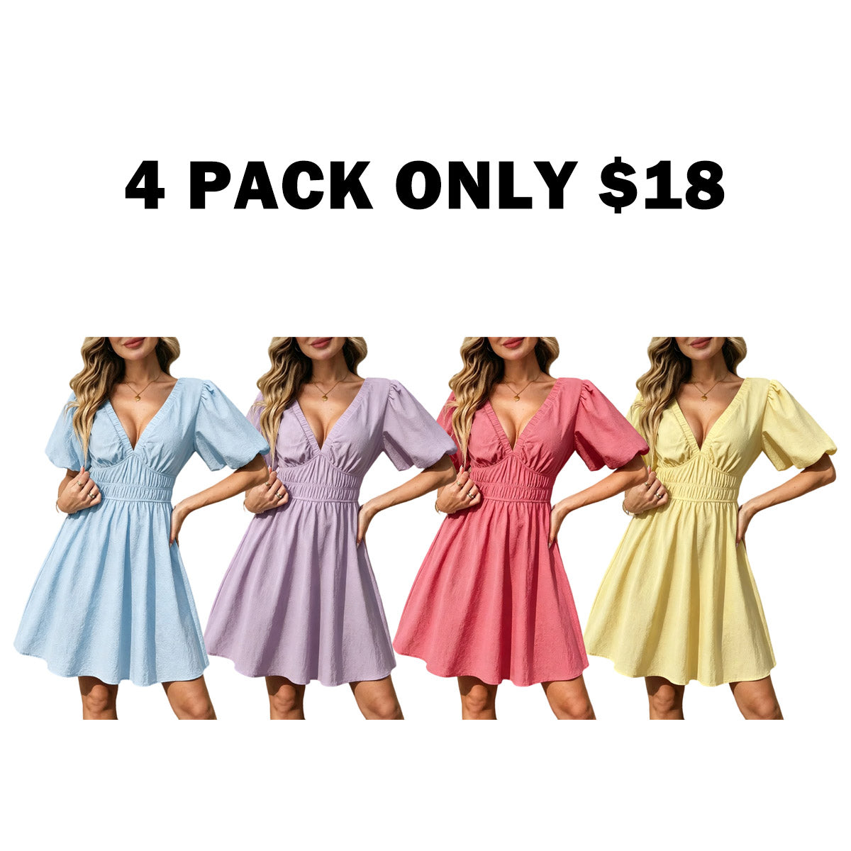 Women's Boho Puff Sleeve Textured Cotton Mini Dress with Pockets