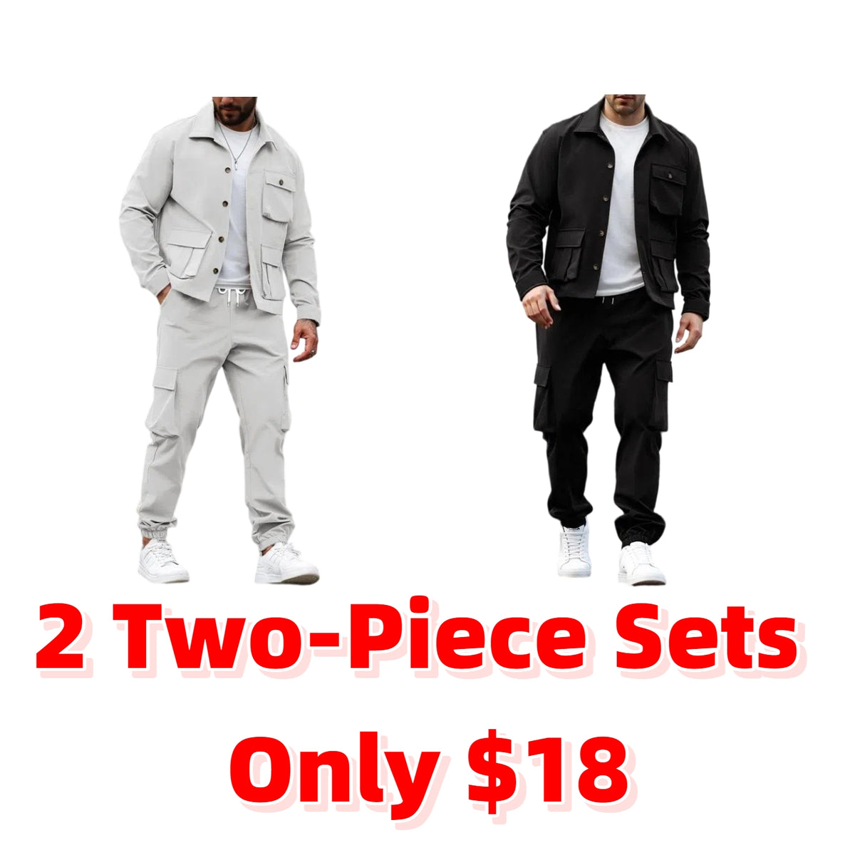 Men's Solid Color Pocket Button Front Shirt & Pants Two-Piece Set