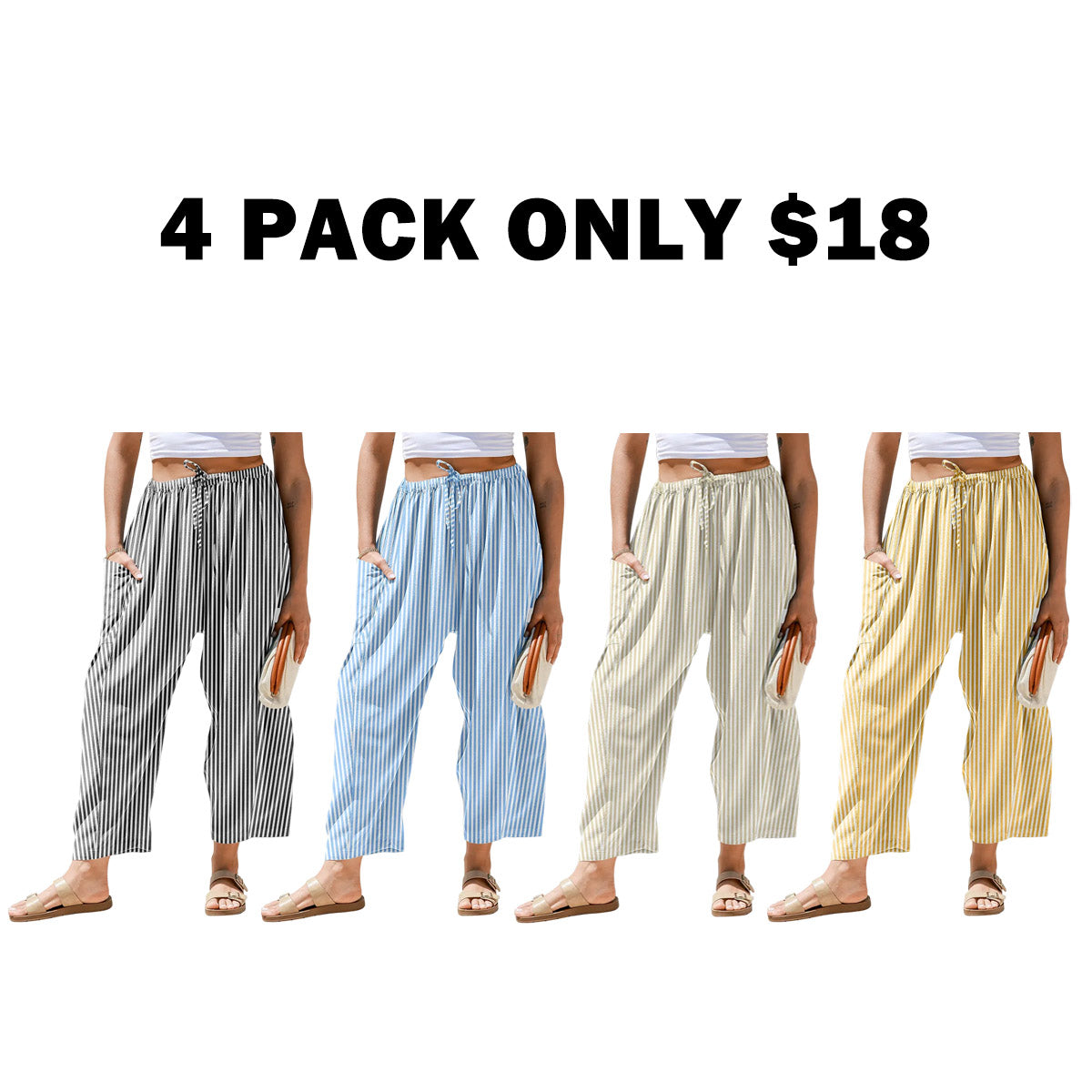 Women‘s Wide Leg Gingham Striped Plaid Pants