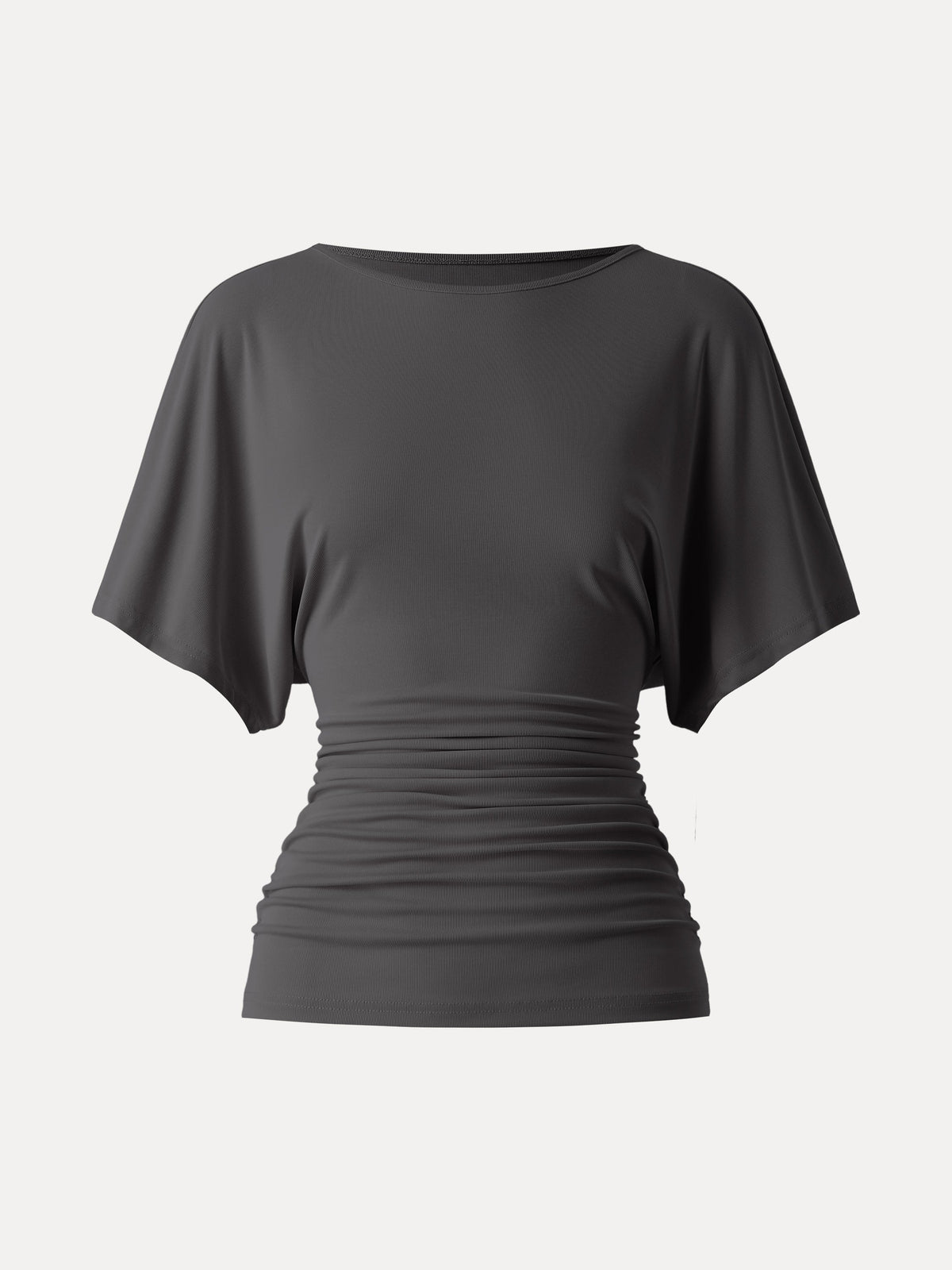 Effortless Boatneck Batwing Sleeve Side Ruched Top