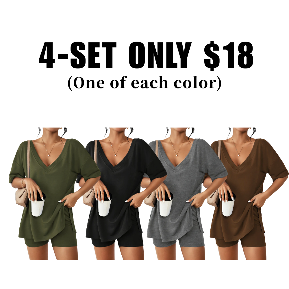 Oversized V-Neck Pajama Set for Women Soft Lightweight 2-Piece Loungewear