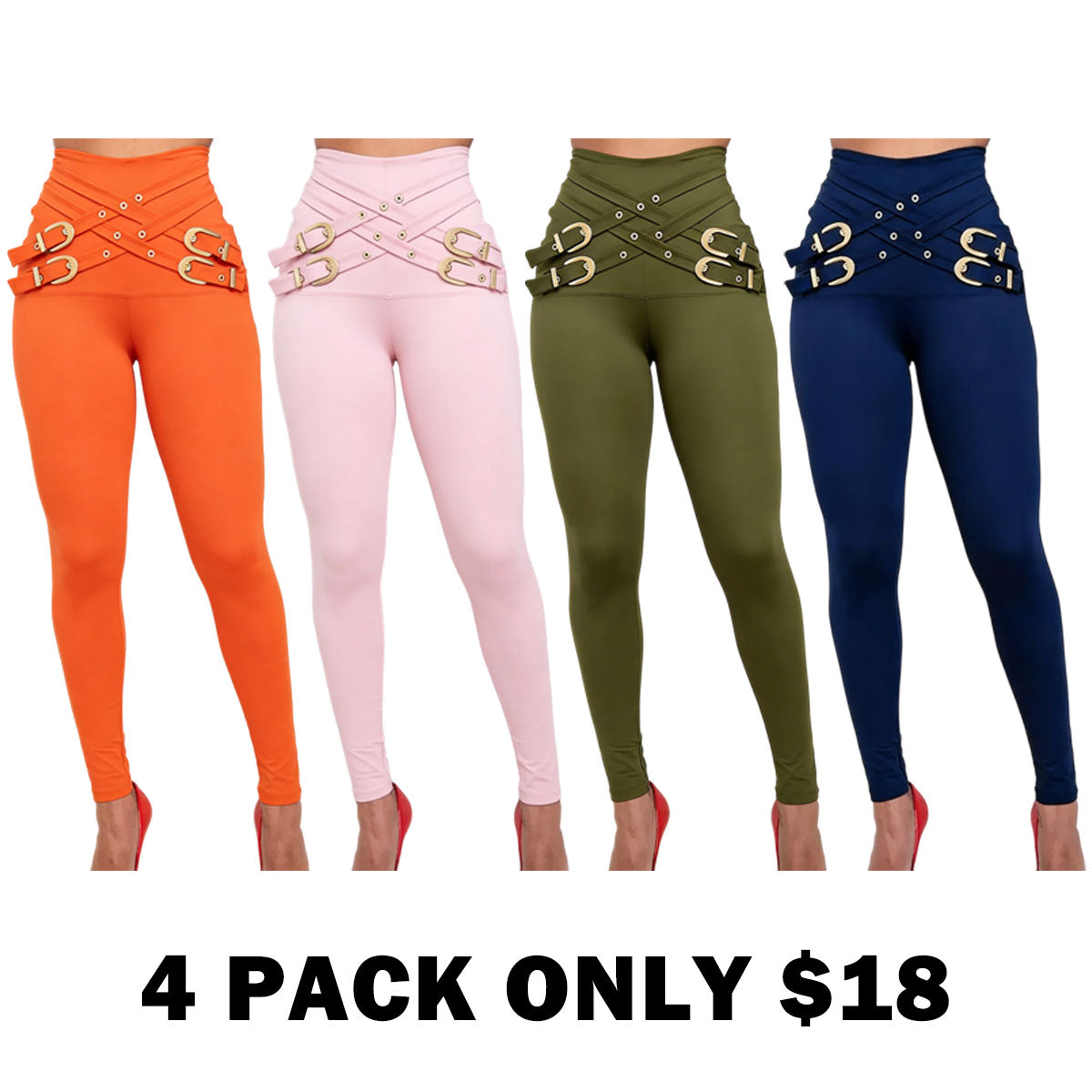Women's Criss Cross Metal Buckle Decor High Waist Rise Leggings