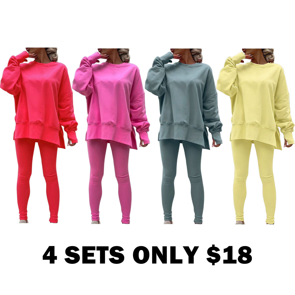 Women's Fashionable Solid Color Casual Long Sleeved Round Neck Hoodie Top Stripe Pants Set