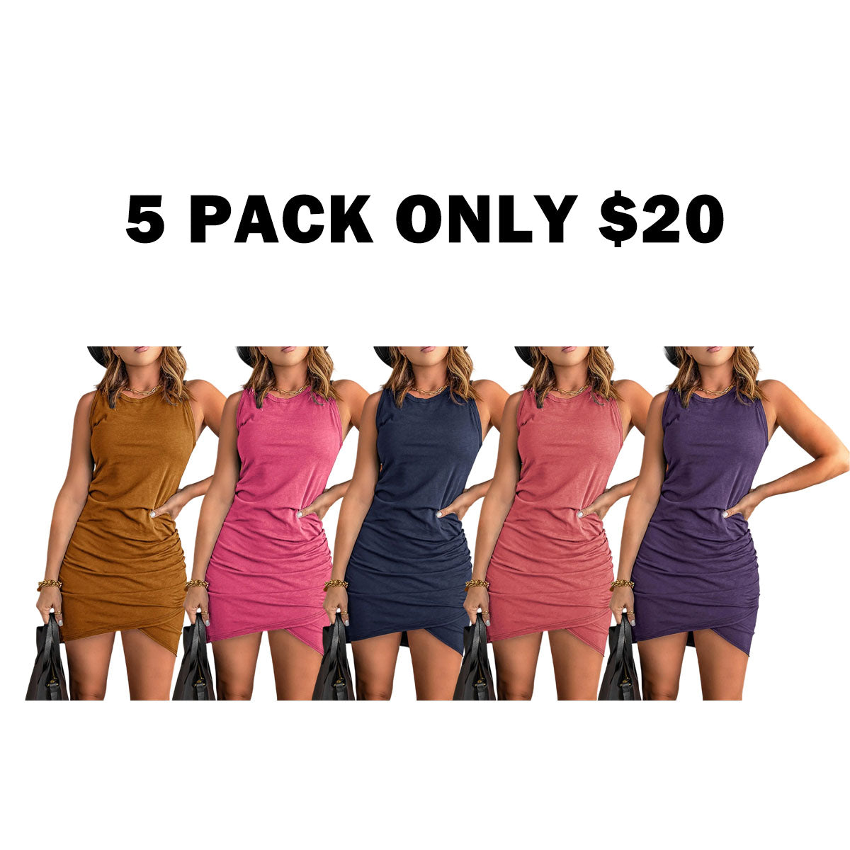 Women's Plain Ruched Wrap Tank Sundress