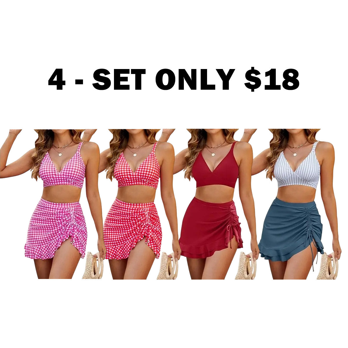Women's Waisted Gingham Bikini Sets Tummy Control
