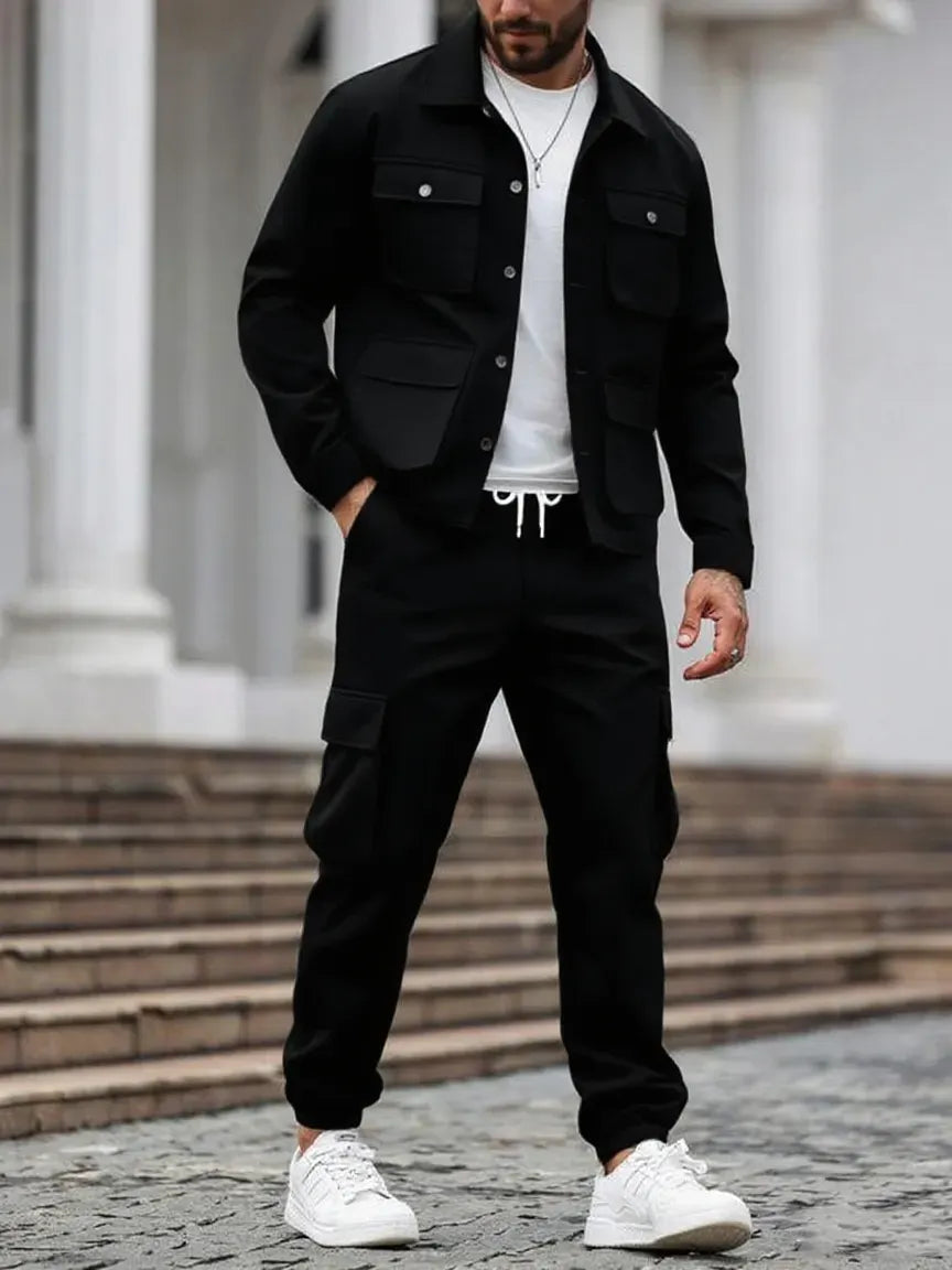 Men's Solid 2-Piece Button-Front Jacket & Pants Set