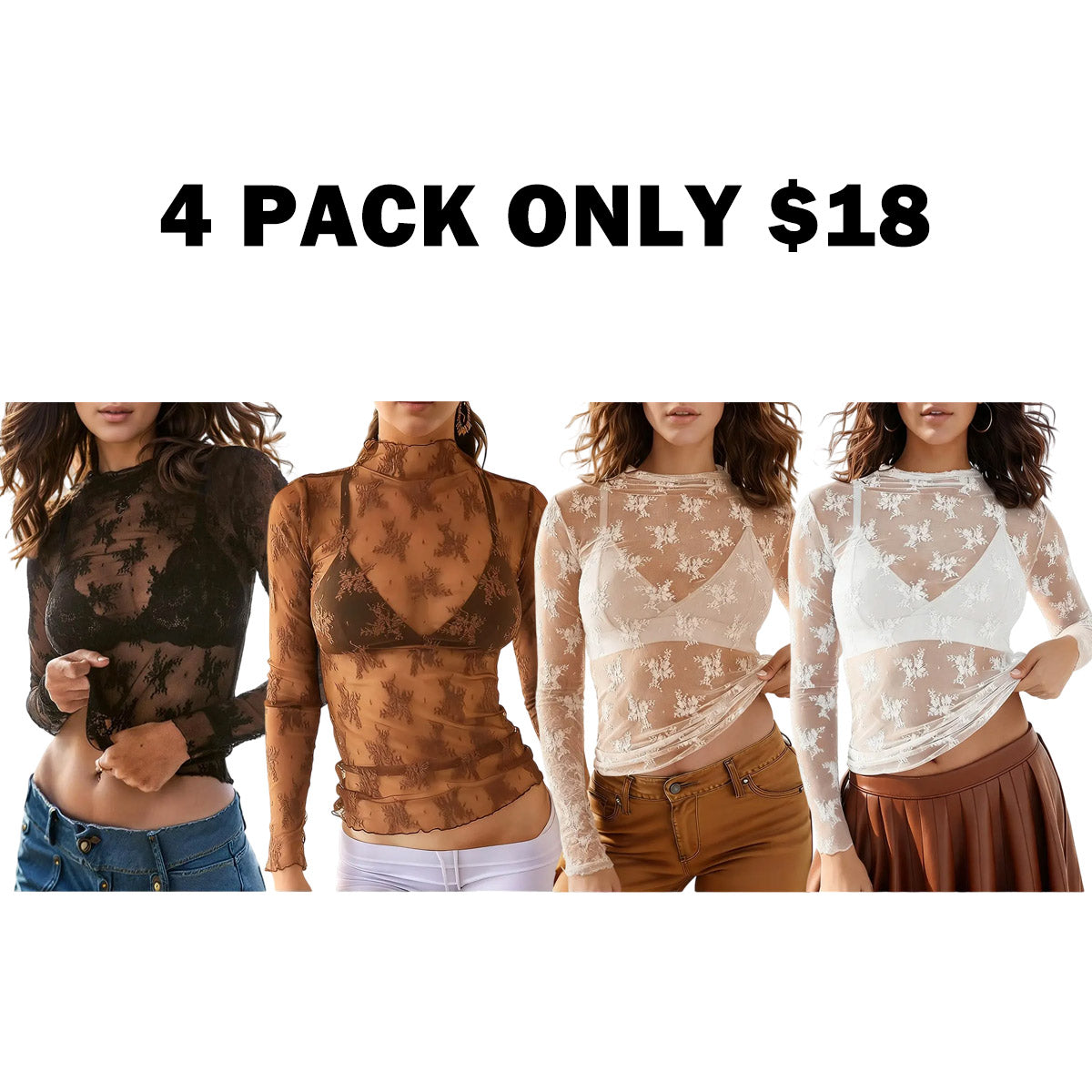 Women‘s Mesh Tops Lace Spring Long Sleeve Shirts