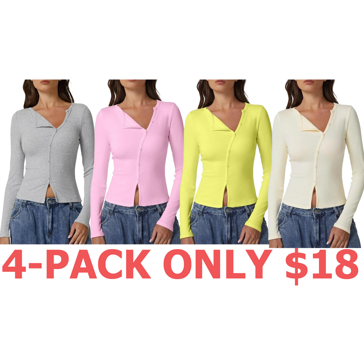 Women's Long Sleeve Ribbed Crewneck Shirts