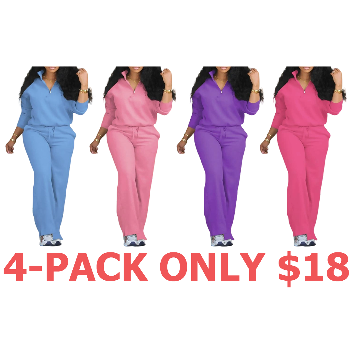 Women's Solid Half Placket Split Hem Pants Set