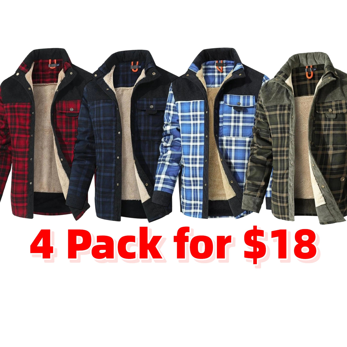 Men's Corduroy Plaid Sherpa Lined Flannel Shirt Jacket Fleece Coat