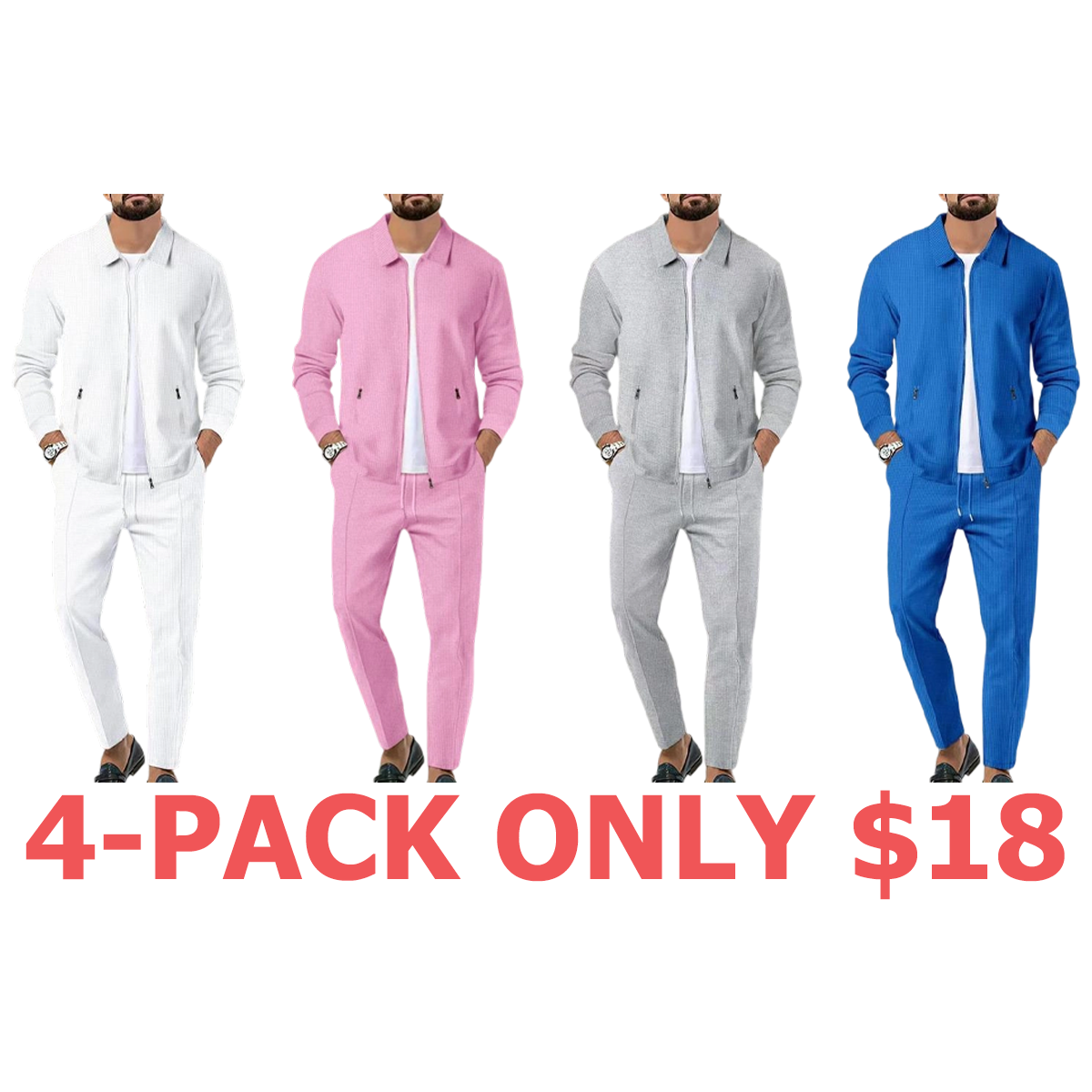 Men's Plain Zip Up Jacket & Drawstring Waist Pants Tracksuit Set