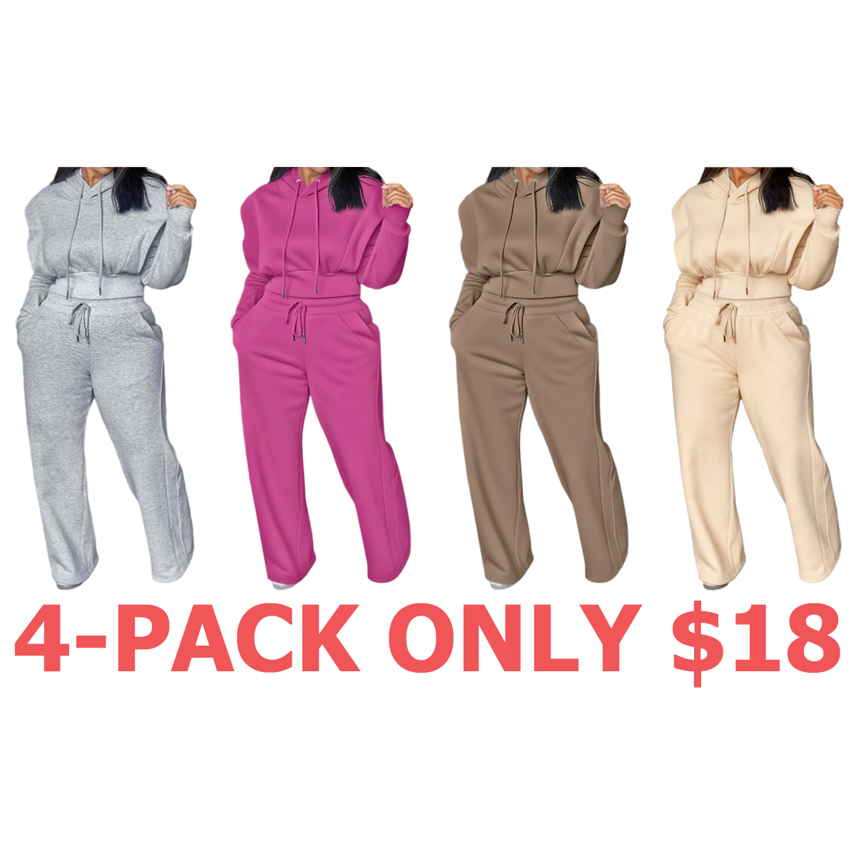 Hooded Long Sleeve Sweatshirt and Casual Wide Leg Sweatpants Set