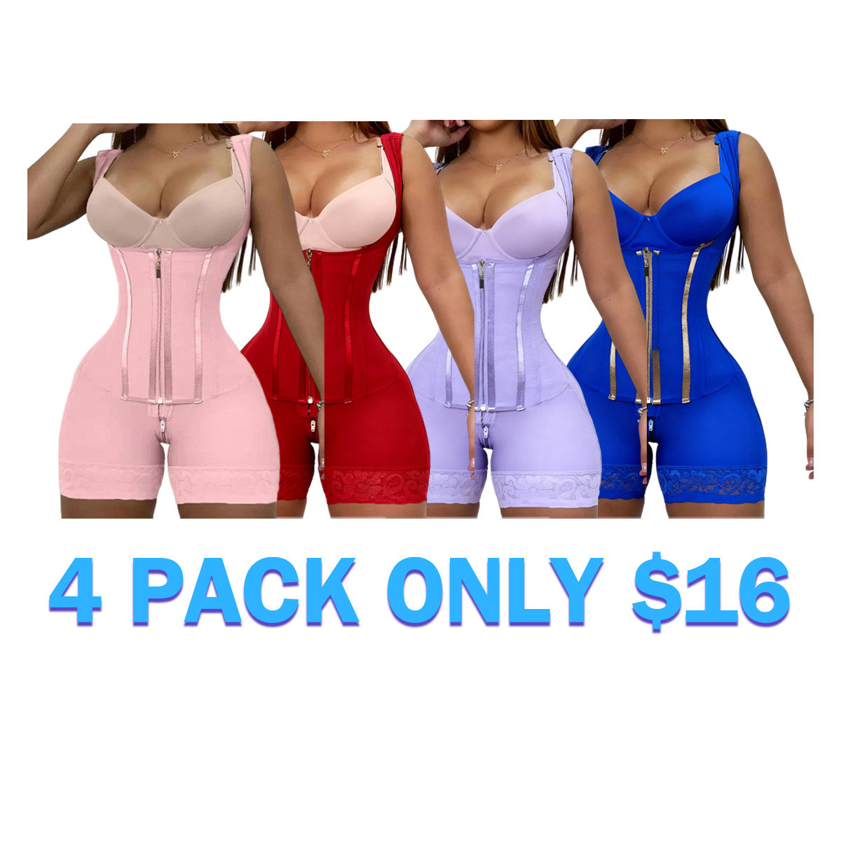 Women's Solid Color Zipper Corset Shapewear Romper