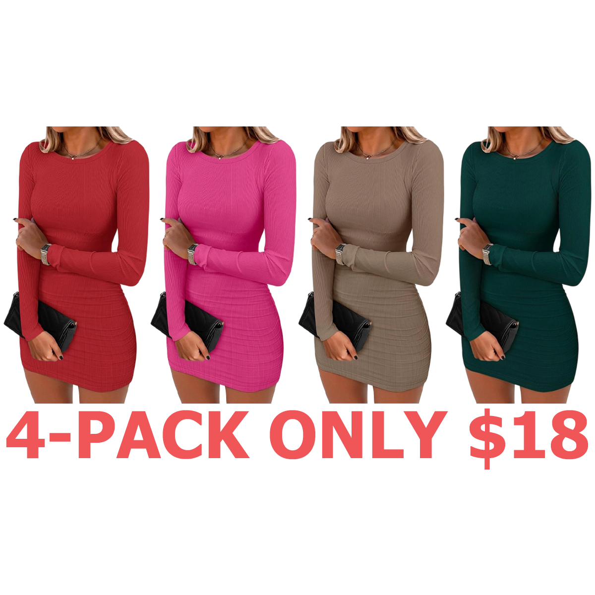 Women Long Sleeve Bodycon Mini Dress Sexy Crewneck 2025 Fall Ribbed Knit Slim Fit Party Cocktail Night Short Dresses