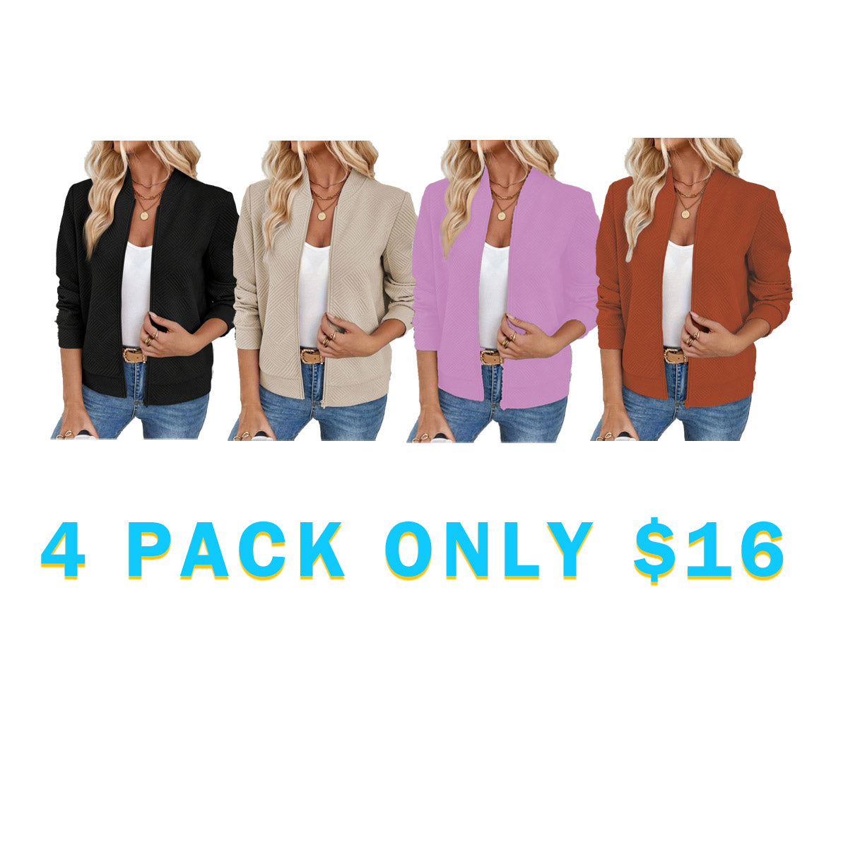 Women's Solid Textured Zip Up Jacket