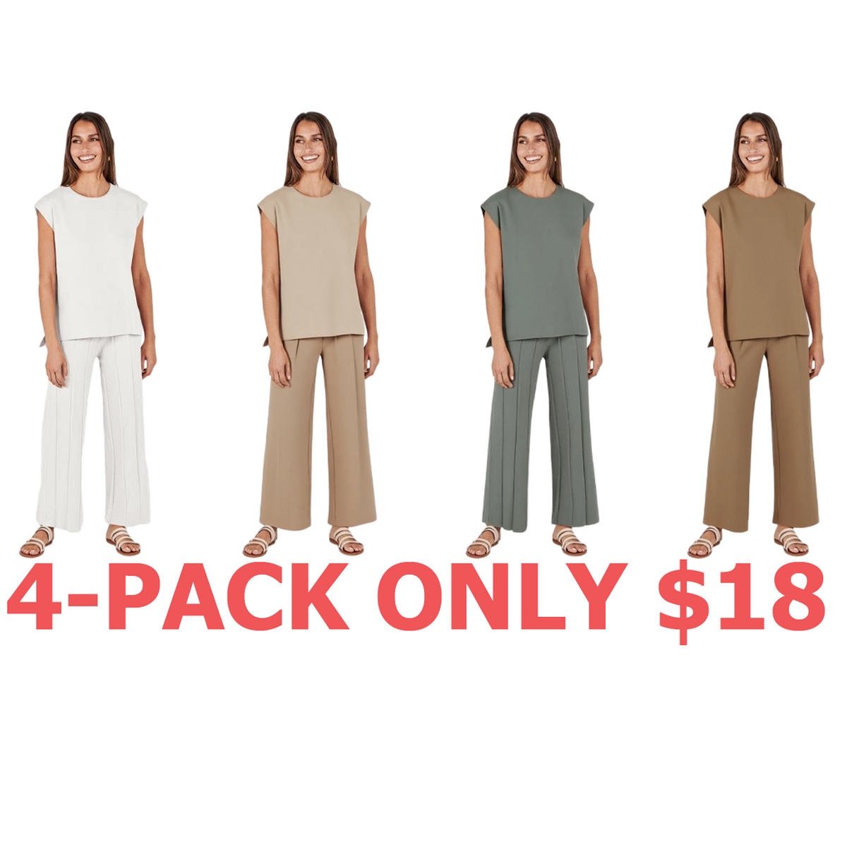 Summer 2 Piece Sets Women Vacation Basic Crewneck Wide Leg Lounge Outfits Sleeveless Outdoor Matching Sets Casual Comfort Plus size sets Minimalist Suits
