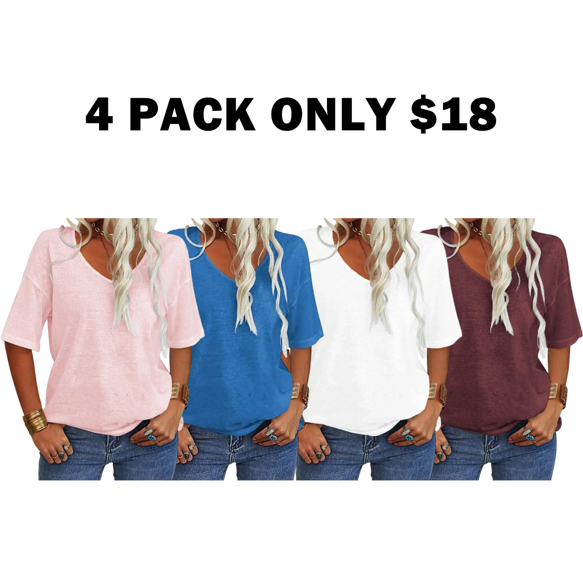 Women's 3/4 Sleeve Shirts V Neck Loose Fitting Tops
