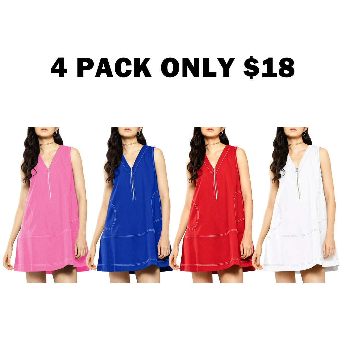Women's Half-Zip Cotton A-Line Mini Dress