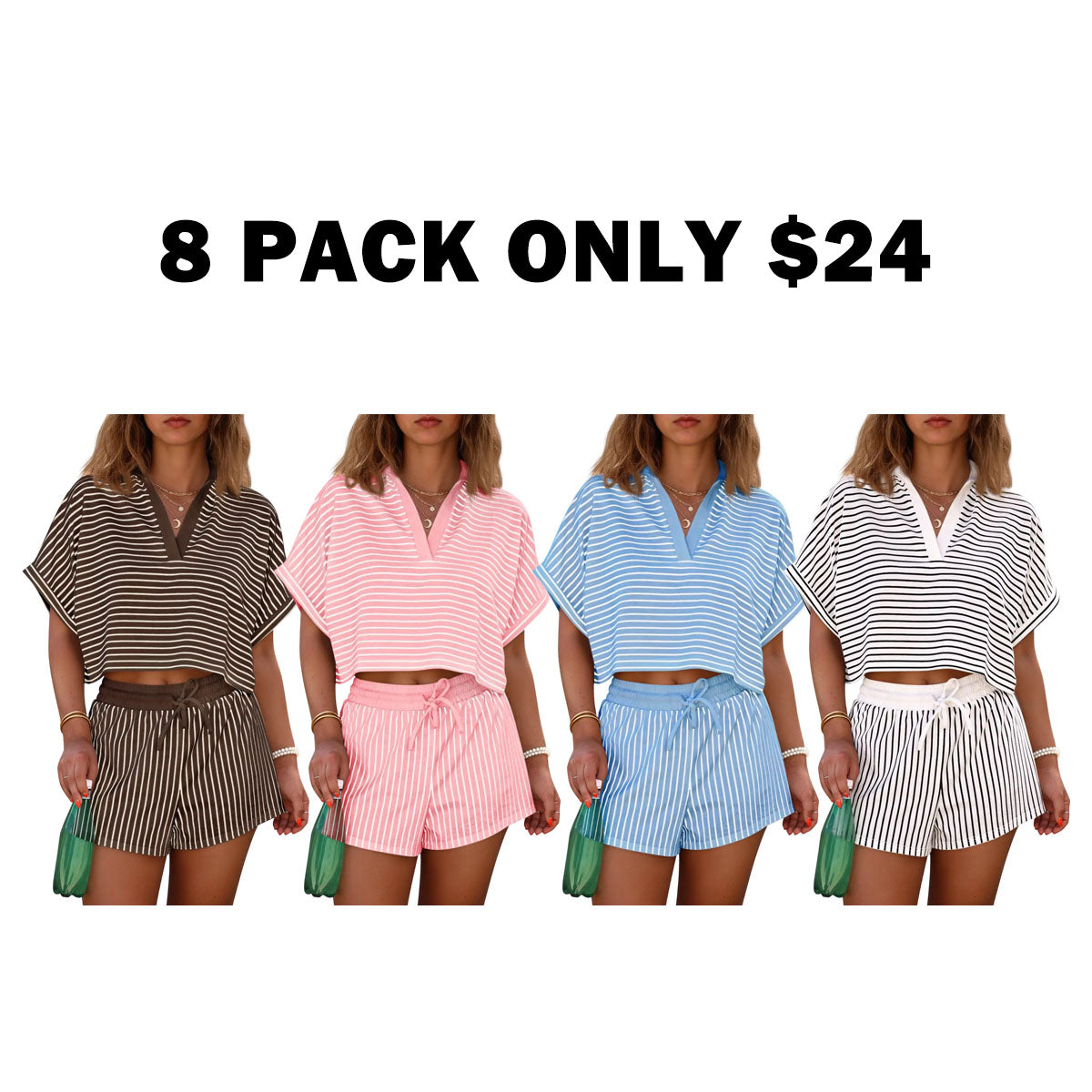 Women's Striped 2 Piece Short Sets