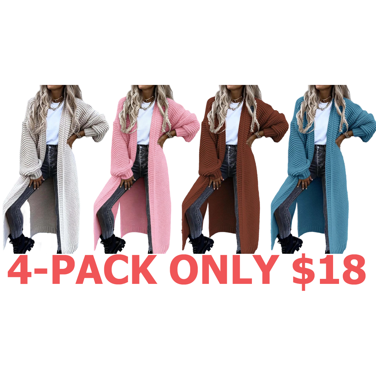 Women's Solid Split Hem Bishop Sleeve Open Front Longline Cardigan, Knit Clothing for Daily Wear, Womenswear