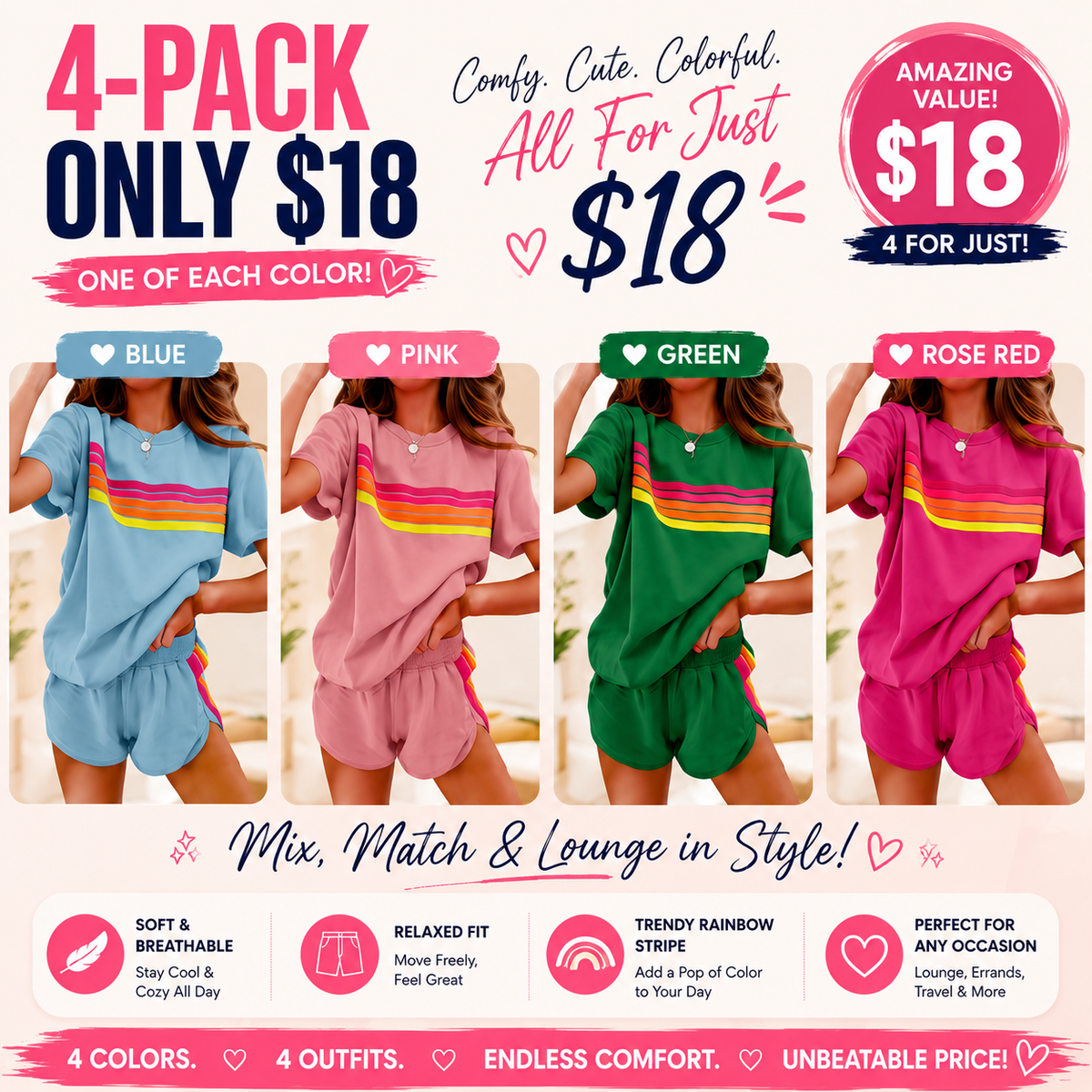 Women's Short 2-Piece Rainbow