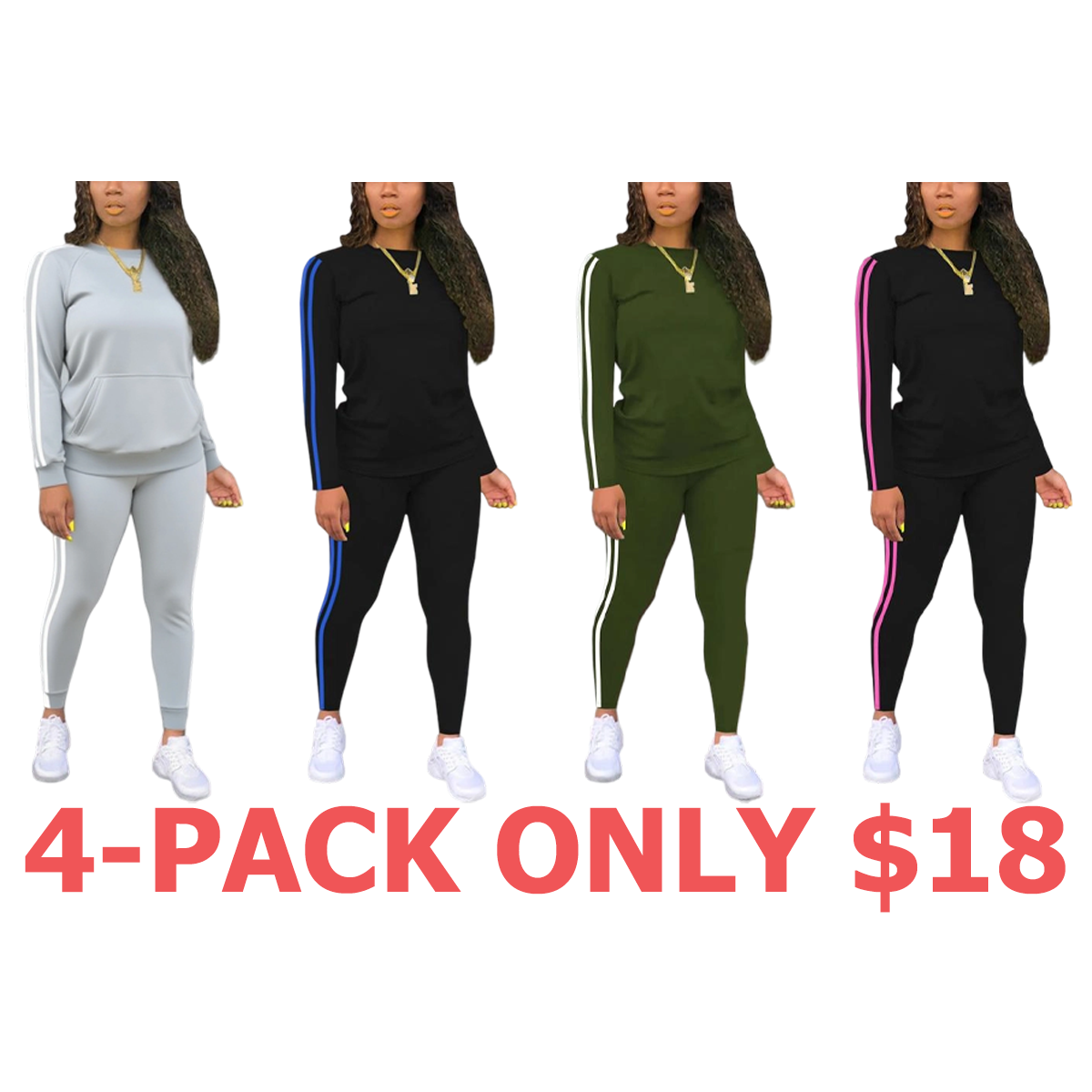 Women's Striped Print Long Sleeve & Pants Two-piece Set