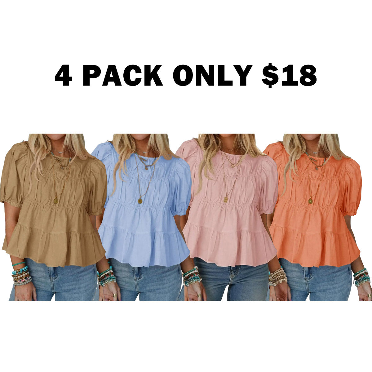 Puff Sleeve Peplum Babydoll Tops