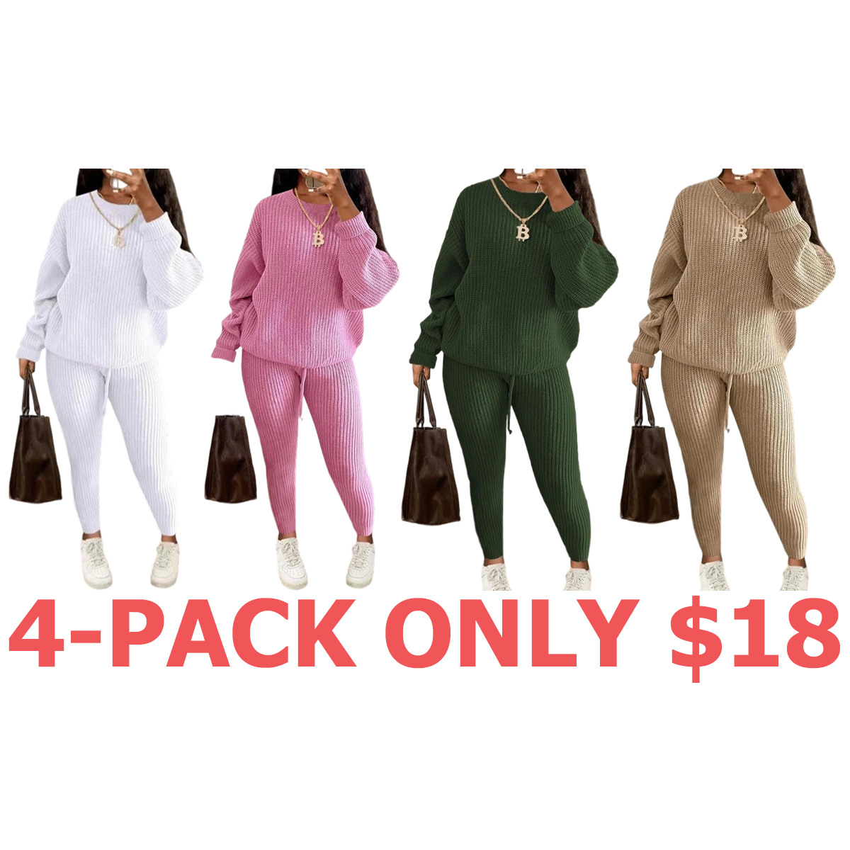 Women's Solid Drop Shoulder Long Sleeve Sweater & Drawstring Waist Pants Set