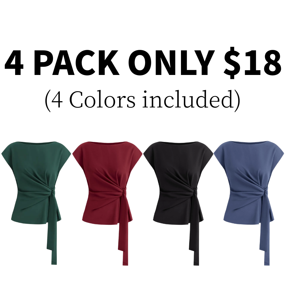 Womens Tops Cap Sleeve Crew Neck Tie Waist Blouses