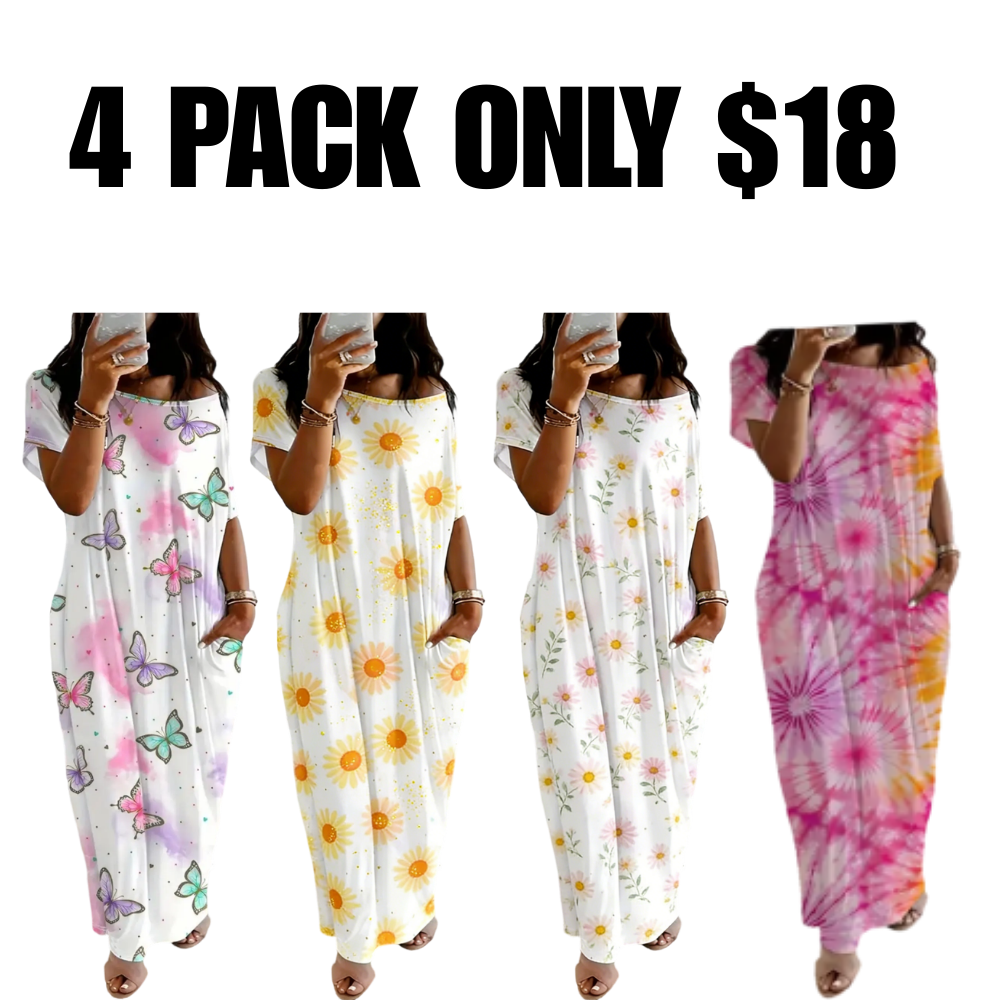 Women's Pocket Round Neck Nightdress Lady's Sleepwear Dresses
