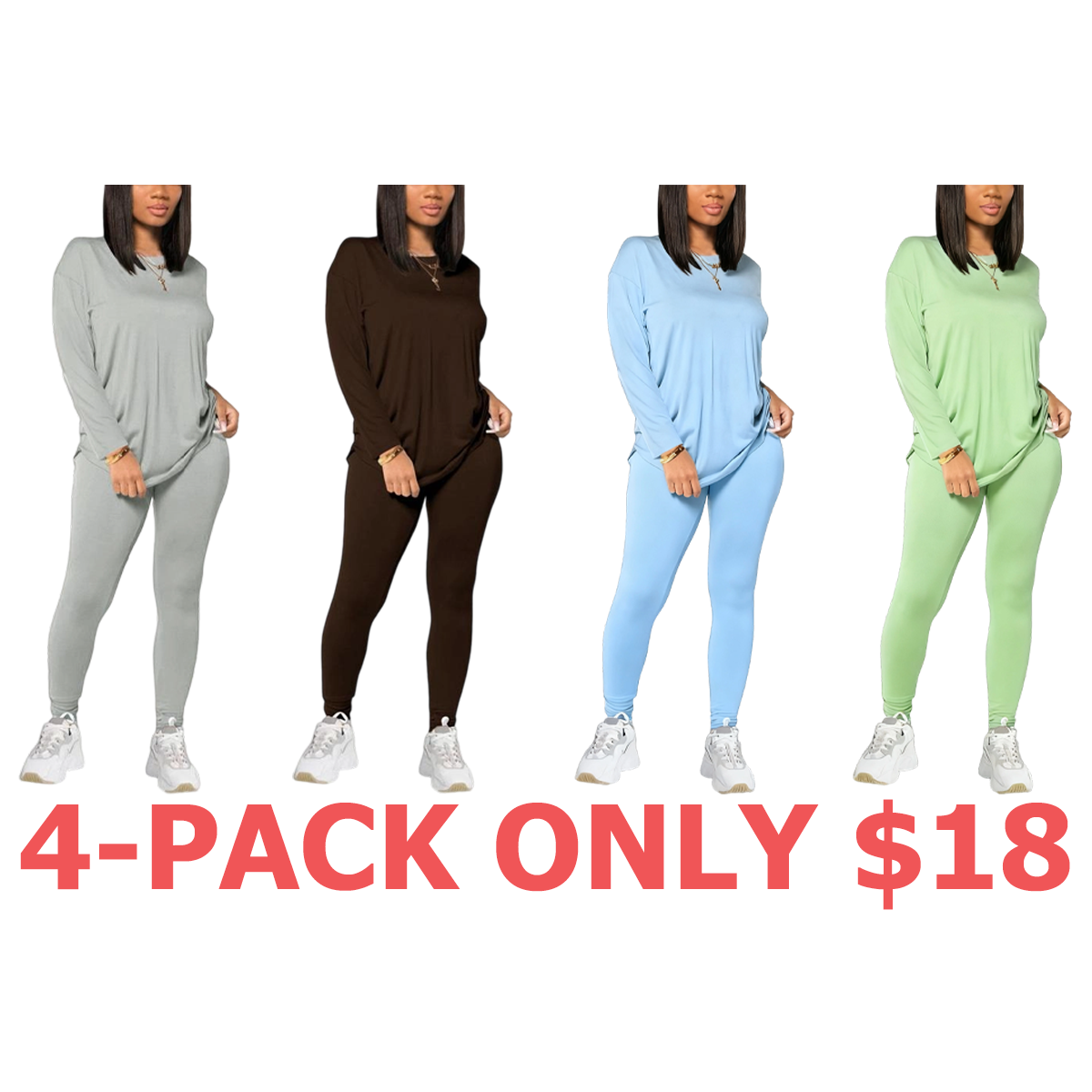 Women's Solid Drop Shoulder Tee & Elastic Waist Skinny Pants Two-piece Set