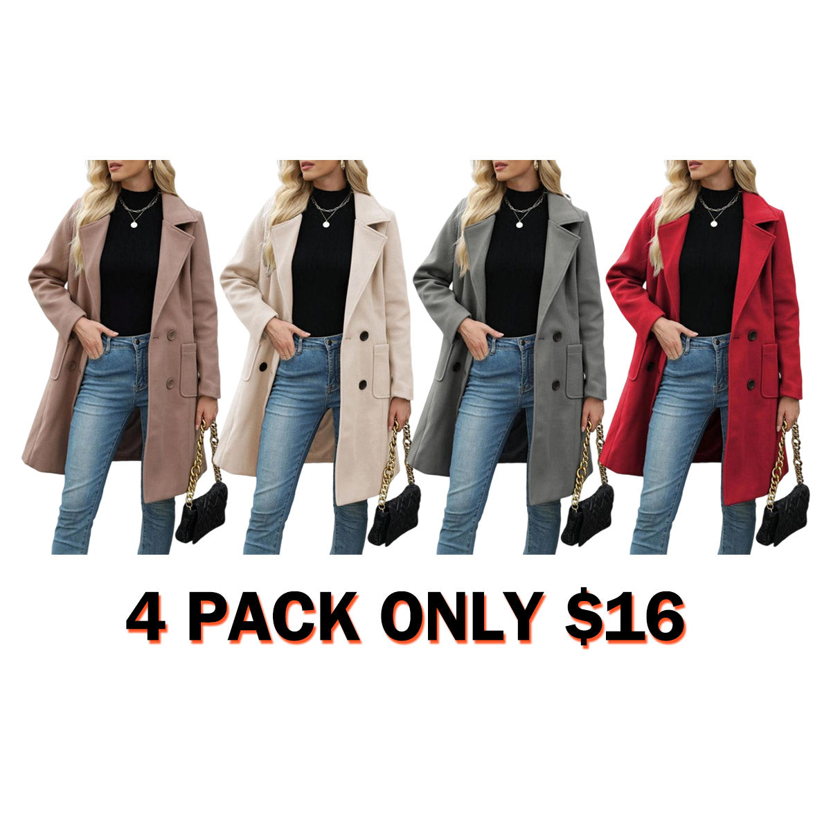 Women's Winter Wool Blend Camel Mid-Long Coat
