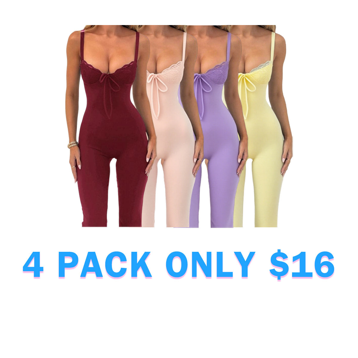Women's Contrast Lace Knot Front Cami Jumpsuit