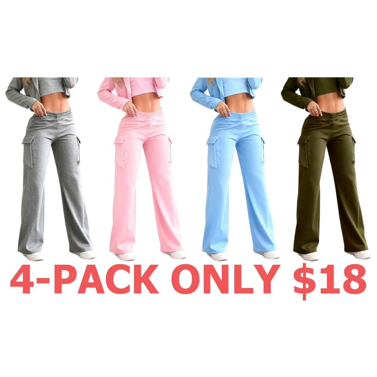 Women's Solid Color Flap Pocket Pants