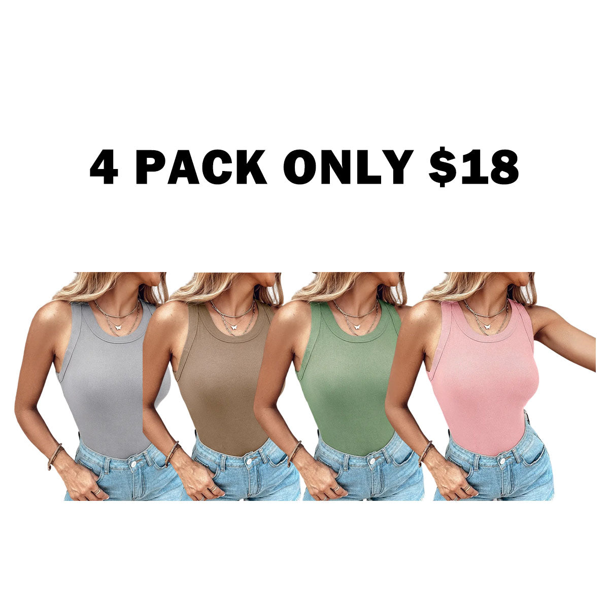 Built-in Bra Tank Top Ribbed Racerback Tops